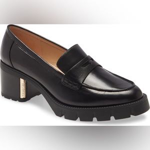 Coach Cora Block Heel Penny Loafer - Black, Size 5.5